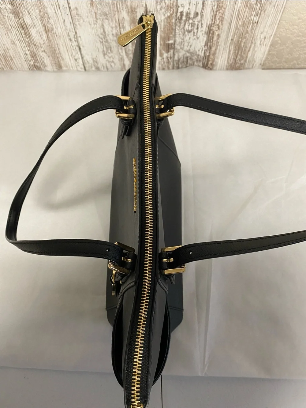 Michael Kors Black Saffiano Leather Tote with Gold Hardware